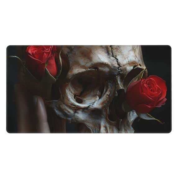 Rateoe Realistic Rose Skull Print Mouse Pad - Extended Large Gaming Mousepad,Non-Slip Stitched Edge,16x29.5 Inch