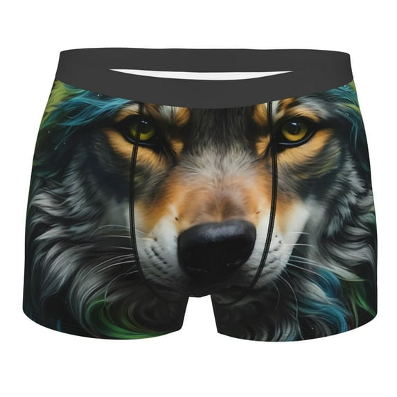Rateoe Realistic Style Colorful Wolf Mens Boxer Briefs Poly Spandex Performance Boxer Briefs Underwear Hem Boxer Briefs - X-Large