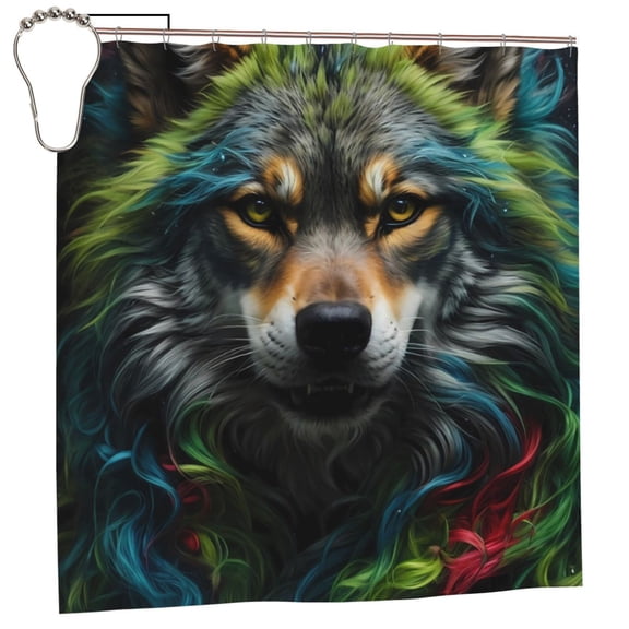 Rateoe Realistic Style Colorful Wolf Shower Curtain - Fancy Bathroom Shower Curtain Sets - Waterproof Shower Curtain with Hooks with 12 Plastic Hooks 72x72 Inches