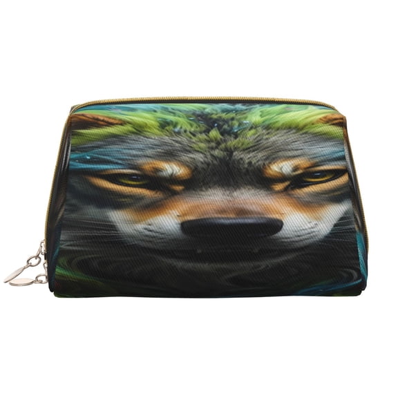 Rateoe Realistic Style Colorful Wolf for Travel Makeup Bag,Large Capacity Cosmetic Bags for Women,Waterproof Portable Pouch Open Flat Toiletry Bag Make up Organizer