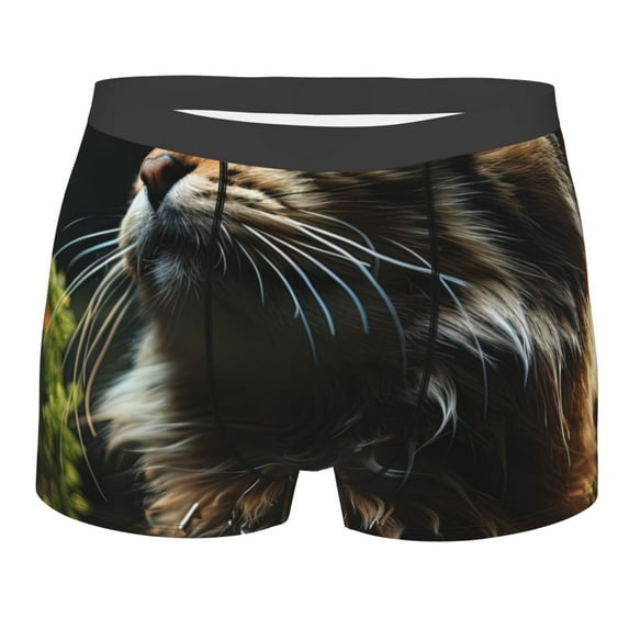 Rateoe Realistic Style Cute Cat Mens Boxer Briefs Poly Spandex Performance Boxer Briefs Underwear Hem Boxer Briefs - Large