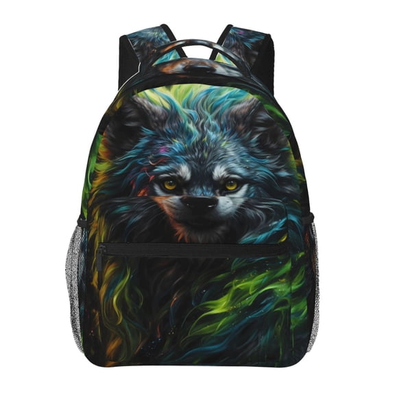 Rateoe Realistic Style Green Fur Wolf Pattern Casual Backpack for School, Work, Travel – Adjustable Straps, Multiple Compartments – Ergonomic Design, Fits Laptops and Tablets
