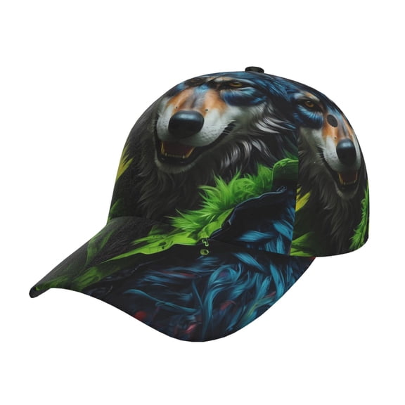Rateoe Realistic Style Wolf Warrior Pattern Baseball Cap Outdoor Cap Mountain Dad Hat - Unstructured Soft Cotton Cap-Adjustable UV Protection Cap