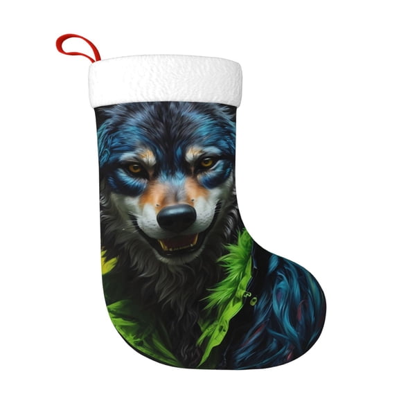 Rateoe Realistic Style Wolf Warrior Print Christmas Stockings,18 Inch Large Christmas Stockings Decoration Ornaments for Holiday Home Fireplace Indoors