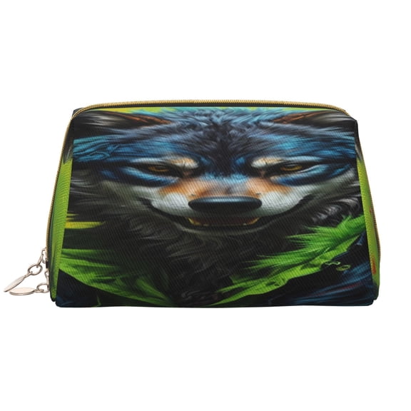 Rateoe Realistic Style Wolf Warrior for Travel Makeup Bag,Large Capacity Cosmetic Bags for Women,Waterproof Portable Pouch Open Flat Toiletry Bag Make up Organizer