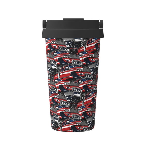 Rateoe Red And Blue Cars Pattern Travel Coffee Mug Tumbler with Flip Lid | Reusable Insulated Stainless Steel Cold Brew Iced Coffee Cup Thermos