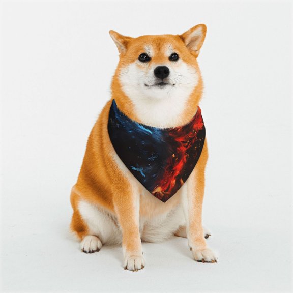 Rateoe Red And Blue Fire Bird Print Pet Scarf for Dogs and Cats – Stylish Reflective Design, Breathable & Durable Pet Bandana with Quick-Release Buckle-Large