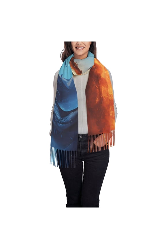 Red And Blue Fire Dragon A Women's Traditional Scarf Wrap Tassel Shawl Fringes Neck Head Shawl Retro Scarf