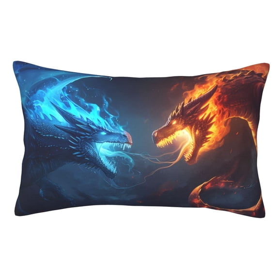 Rateoe Red And Blue Fire Dragon C Pattern Decorative Pillow Case,Throw Pillow Covers,Plush Pillow Cover,Soft Pillow Case,Velvet Pillow Case-20"x30"