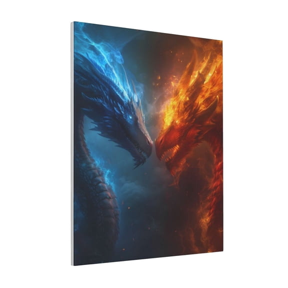 Rateoe Red And Blue Fire Dragon E Pattern Decorative Picture – Unique Modern Wall Art, Ready-to-Hang Canvas Print for Home (Vertical)