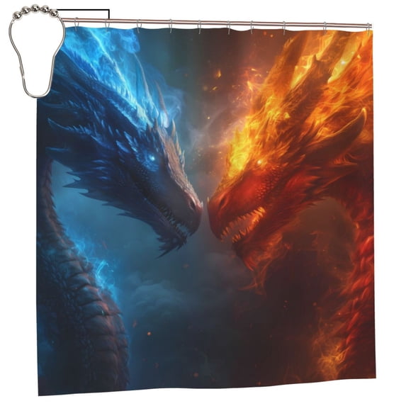 Rateoe Red And Blue Fire Dragon E Shower Curtain - Fancy Bathroom Shower Curtain Sets - Waterproof Shower Curtain with Hooks with 12 Plastic Hooks 72x72 Inches