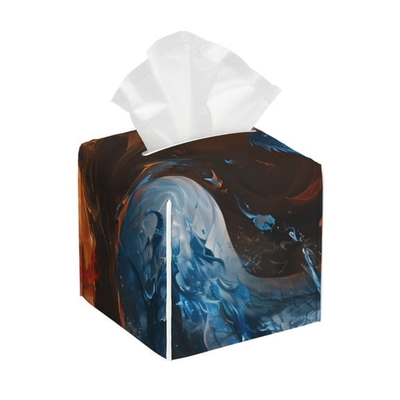 Rateoe Red And Blue Fire Dragon F Pattern Tissue Box Cover, Modern Square Decorative Leather Facial Paper Case Organizer Holder Dispenser 5X5X5''