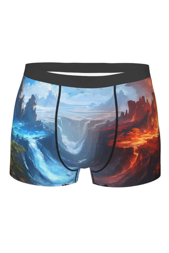 Red And Blue Fire Mountains Mens Boxer Briefs Poly Spandex Performance Boxer Briefs Underwear Hem Boxer Briefs - Small