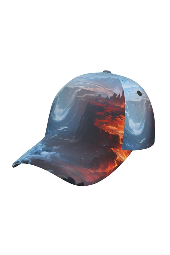Red And Blue Fire Mountains Pattern Baseball Cap Outdoor Cap Mountain Dad Hat - Unstructured Soft Cotton Cap-Adjustable UV Protection Cap
