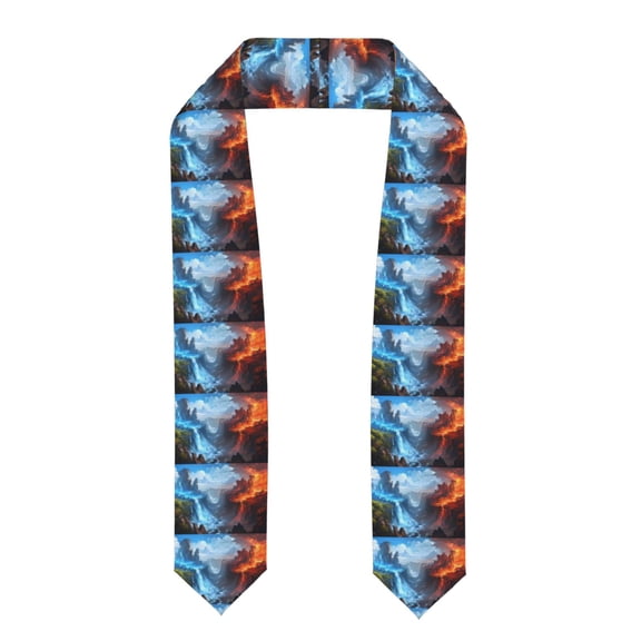 Rateoe Red And Blue Fire Mountains Pattern Graduation Shawl Stole – Elegant Stole for Graduates ,Graduation Gown Accessory, Academic Stole-Flattened