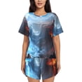 thumbnail image 1 of Rateoe Red And Blue Fire Mountains for 2 Piece Short Sleeves Pajama Sets Casual Lounge Sleepwear Ladies Pjs Sets with Pocket-X-Large, 1 of 6