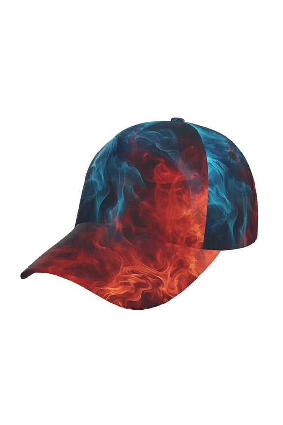 Red And Blue Fire Pattern Baseball Cap Outdoor Cap Mountain Dad Hat - Unstructured Soft Cotton Cap-Adjustable UV Protection Cap