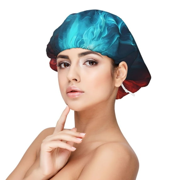 Rateoe Red And Blue Fire Pattern Silk Satin Hair Bonnet for Sleeping, Adjustable Sleep Cap Turban for Women , Curly Straight Hair Long Large Braid