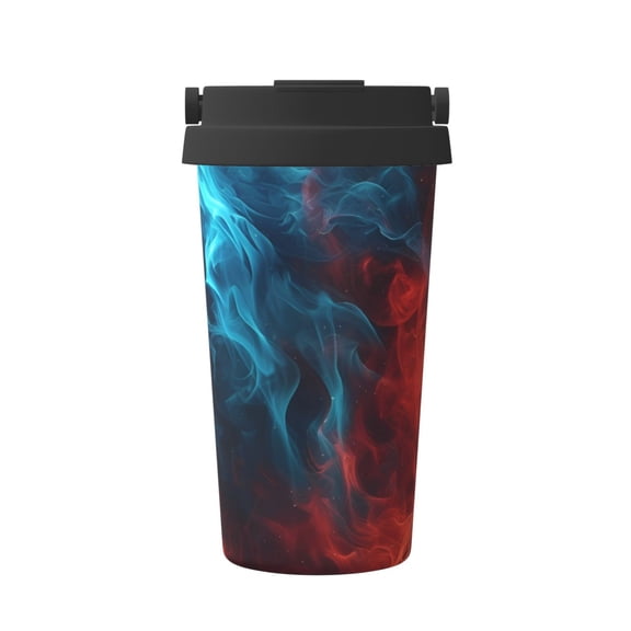 Rateoe Red And Blue Fire Pattern Travel Coffee Mug Tumbler with Flip Lid | Reusable Insulated Stainless Steel Cold Brew Iced Coffee Cup Thermos