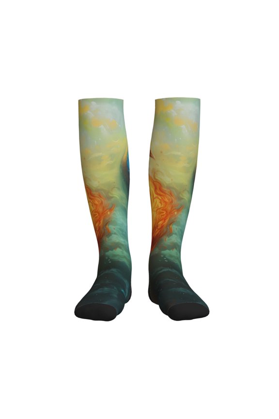 Red And Blue Fire Peacock Compression Socks for Women and Men 20-30mmHg-Circulation Support Socks Knee High Nurse Pregnant Running Medical and Travel Athletic