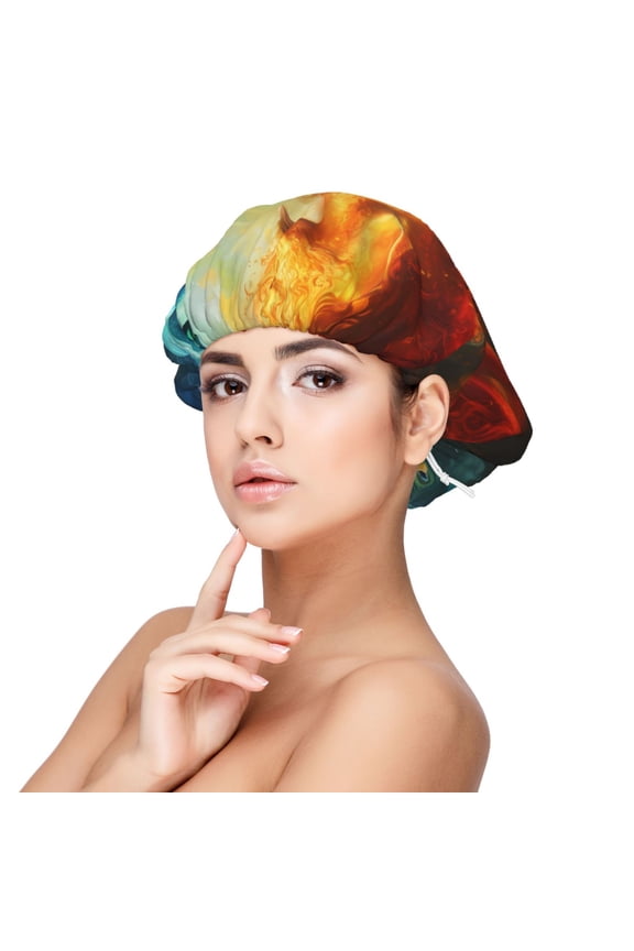 Red And Blue Fire Peacock Pattern Silk Satin Hair Bonnet for Sleeping, Adjustable Sleep Cap Turban for Women , Curly Straight Hair Long Large Braid