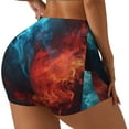 thumbnail image 1 of Rateoe Red And Blue Fire Printed Power Workout Shorts for Women Tummy Control Squat Proof Ribbed Thick Seamless Scrunch Active Short-Small, 1 of 8
