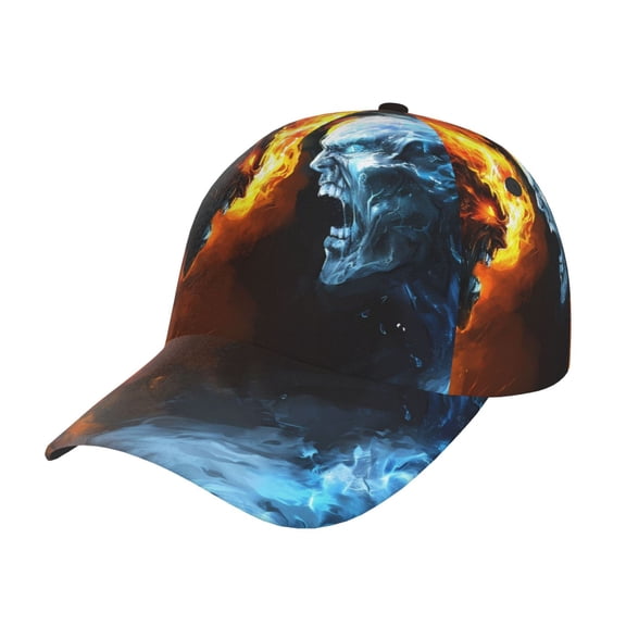 Rateoe Red And Blue Fire Skull Warrior Pattern Baseball Cap Outdoor Cap Mountain Dad Hat - Unstructured Soft Cotton Cap-Adjustable UV Protection Cap