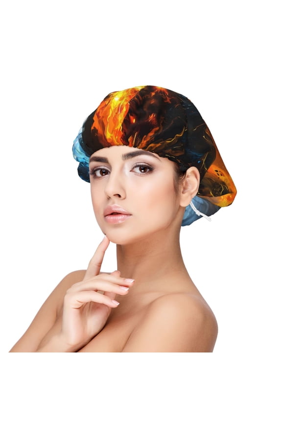 Red And Blue Fire Skull Warrior Pattern Silk Satin Hair Bonnet for Sleeping, Adjustable Sleep Cap Turban for Women , Curly Straight Hair Long Large Braid