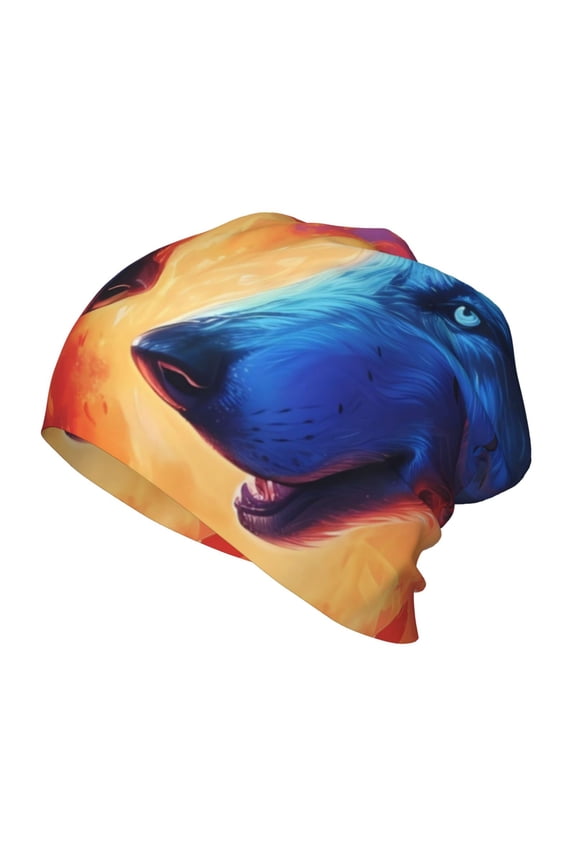 Red And Blue Fire Wolf Kids Beanie Warm Knit Beanie Hats Boys Girls Winter Hat Soft Slouchy Hats for Kids