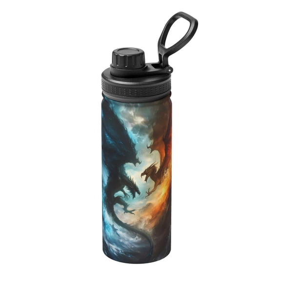 Rateoe Red And Blue Flame Wave Dragon Printed 18oz Sports Insulated Water Bottle, Double-Wall Stainless Steel Kettle with Leak-Proof Cap and Carry Loop, BPA-Free for Outdoor, Gym, Camping, and Travel