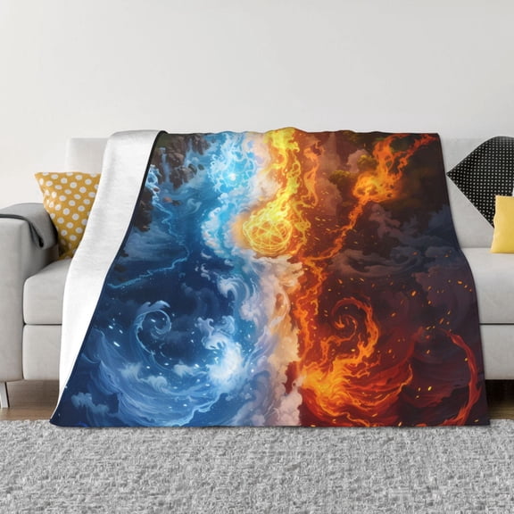 Rateoe Red And Blue Flame Waves Pattern Flannel Throw Blanket, Ultra-soft Blanket for Bed, Couch, Car, Hypoallergenic Anti-pilling blanket-60"x50"(Horizontal)