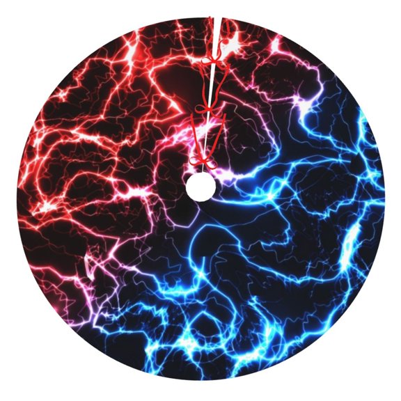 Rateoe Red And Blue Lightning Print Christmas Tree Skirt 30" for Xmas Holiday New Year Party Circle Tree Mat Ornaments Decoration