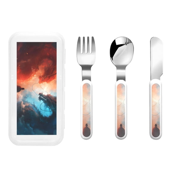 Rateoe Red And Blue Sky Dragon for Stainless Steel Kids Silverware Set - Child and Toddler Safe Flatware - Children's Knife, Fork And Spoon Set