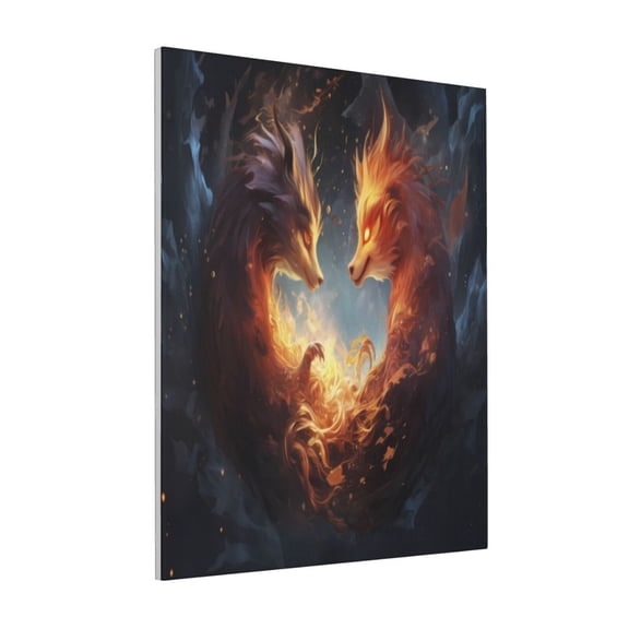 Rateoe Red And Gray Flame Fox Pattern Decorative Picture – Unique Modern Wall Art, Ready-to-Hang Canvas Print for Home (Vertical)