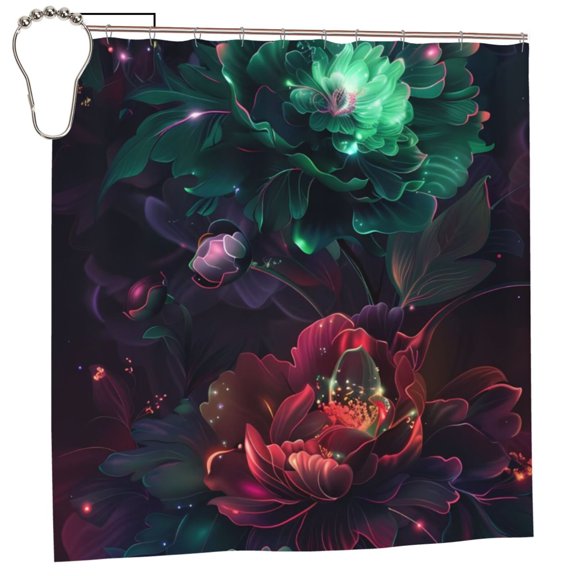 Rateoe Red And Green Carnation Shower Curtain - Fancy Bathroom Shower Curtain Sets - Waterproof Shower Curtain with Hooks with 12 Plastic Hooks 72x72 Inches
