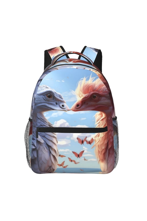 Red And White Bird Couple Pattern Casual Backpack for School, Work, Travel Adjustable Straps, Multiple Compartments Ergonomic Design, Fits Laptops and Tablets