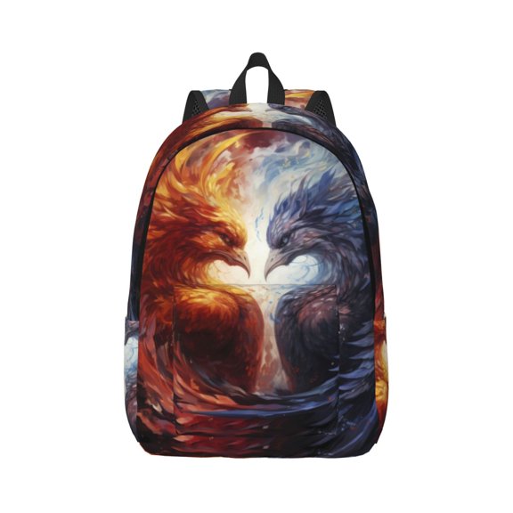 Rateoe Red And White Fire Bird Pattern Canvas College Laptop Backpack,Travel Daypack,Durable Rucksack Travel Notebook Bag School Backpack Book Bag for Men Women-Medium