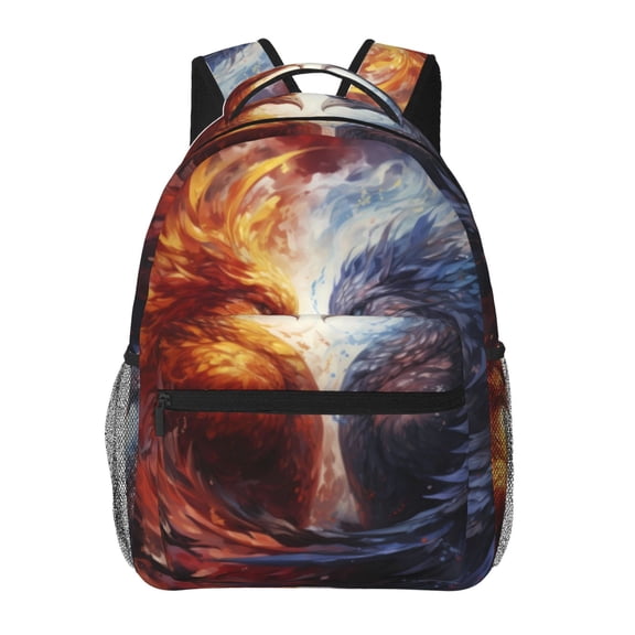 Rateoe Red And White Fire Bird Pattern Casual Backpack for School, Work, Travel Adjustable Straps, Multiple Compartments Ergonomic Design, Fits Laptops and Tablets