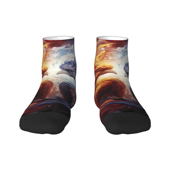 Rateoe Red And White Fire Bird Pattern Quarter Crew Socks,Toe Seamed Ankle Socks,Cotton Cushioned Breathable Athletic Crew Sports Socks