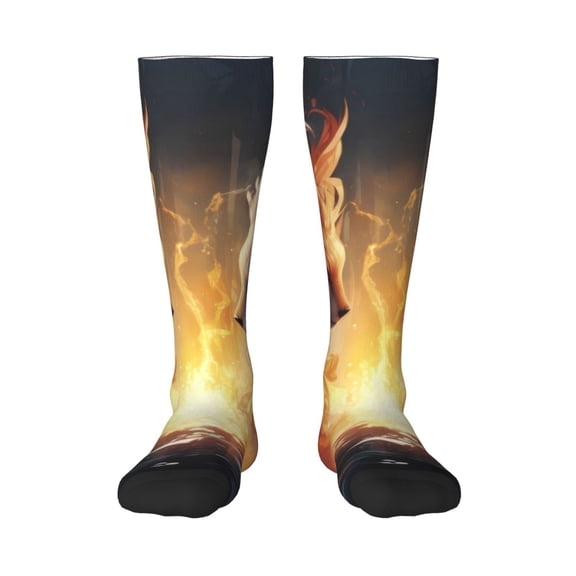 Rateoe Red And White Flame Fox Pattern Women’s Knee High Crew Socks,Trouser Socks Comfortable, Breathable, Moisture-Wicking and Soft
