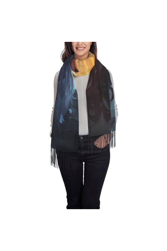 Red And White Flame Fox Women's Traditional Scarf Wrap Tassel Shawl Fringes Neck Head Shawl Retro Scarf