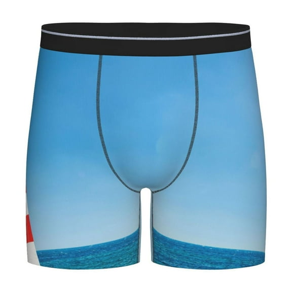 Rateoe Red And White Lighthouse Print Men’s Underwear Boxer Briefs Soft Comfortable Underwear Boxer Briefs, Long Leg Briefs,Anti-chafing Boxer Briefs