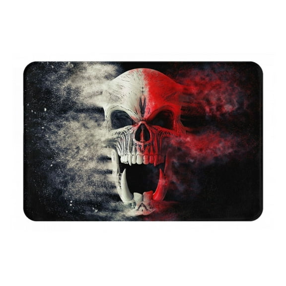 Rateoe Red And White Screaming Demon Skull Pattern Flannel Door Mat Indoor Outdoor Entrance, Waterproof All-Weather Doormat,Fade Resistant, Low Profile Entryway Mat 16x24in
