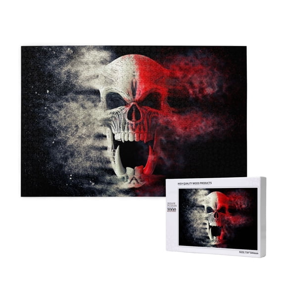 Rateoe Red And White Screaming Demon Skull Pattern Wooden Picture Puzzle ,1000 Piece Jigsaw Puzzle ,Family Fun Puzzle, Home Dcor Puzzle, Gift Puzzle(Horizontal style)