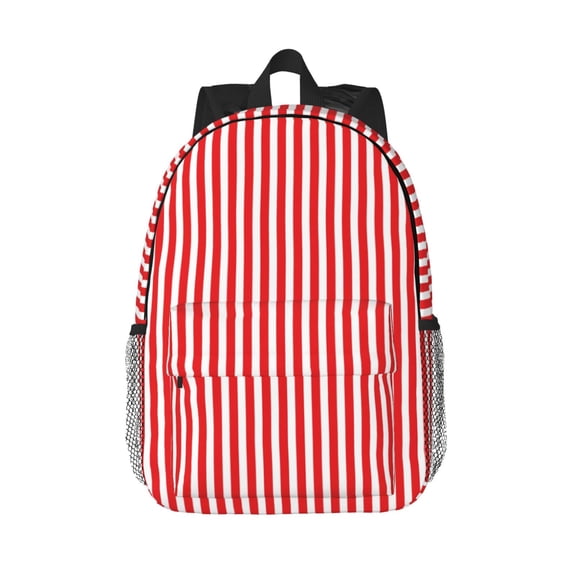 Rateoe Red And White Stripes Pattern Student Backpack Water-resistant Backpack 15-inch Laptop Backpack Lightweight Adjustable School Backpack