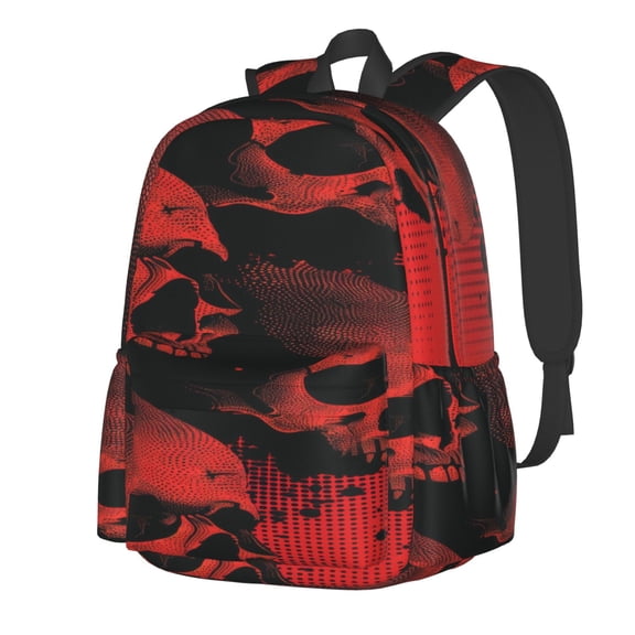 Rateoe Red And Black Abstract Skull Pattern Student Backpack,Backpack for School,Lightweight Bag,Travel Backpack,Outdoor Backpack,Large Capacity Backpack