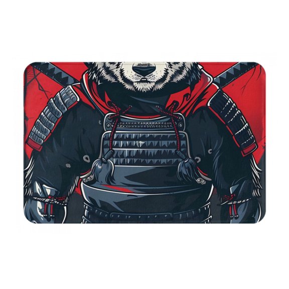 Rateoe Red Black Eastern Panda Warrior Pattern Flannel Door Mat Indoor Outdoor Entrance, Waterproof All-Weather Doormat,Fade Resistant, Low Profile Entryway Mat 16x24in