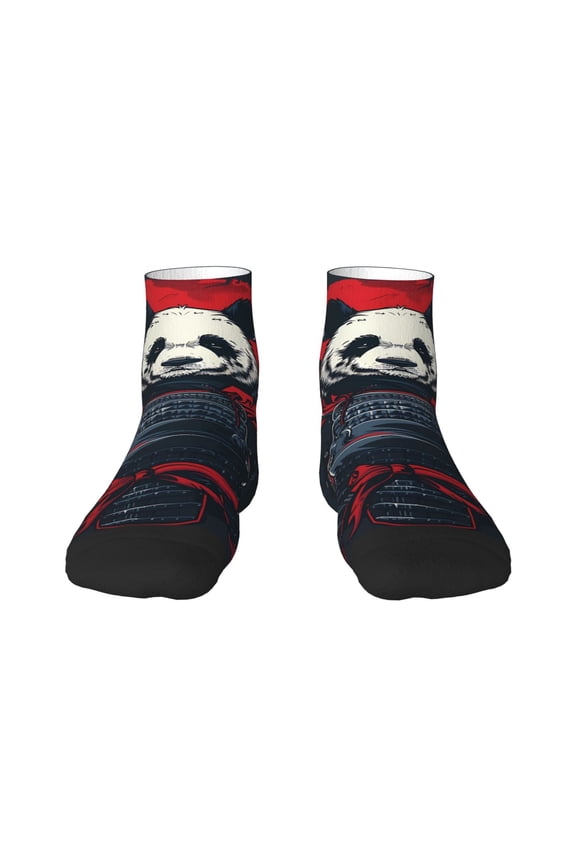 Red Black Eastern Panda Warrior Pattern Quarter Crew Socks,Toe Seamed Ankle Socks,Cotton Cushioned Breathable Athletic Crew Sports Socks