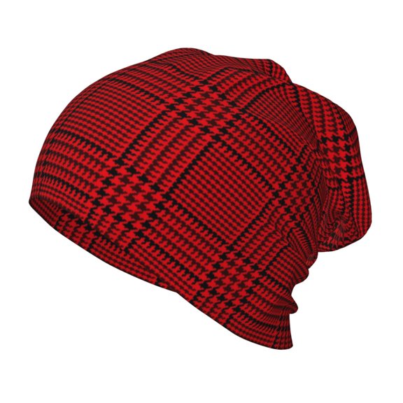 Rateoe Red Black Houndstooth Kids Beanie Warm Knit Beanie Hats Boys Girls Winter Hat Soft Slouchy Hats for Kids
