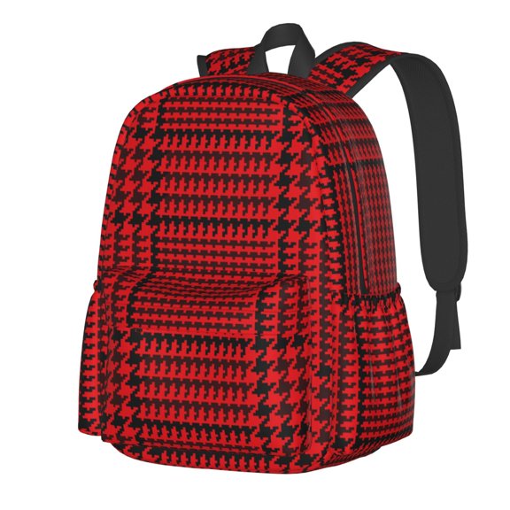 Rateoe Red Black Houndstooth Pattern Student Backpack,Backpack for School,Lightweight Bag,Travel Backpack,Outdoor Backpack,Large Capacity Backpack